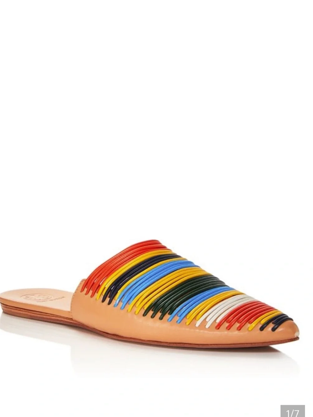 Tory Burch Tan Leather Pointed Mule with Rainbow Stripes